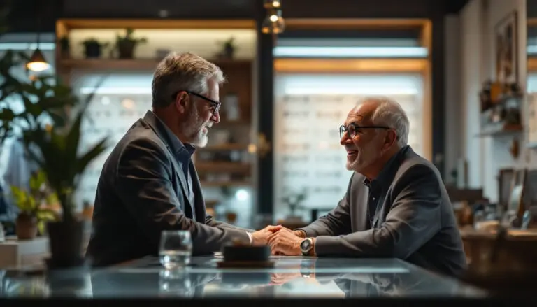 Personnes âgées et actifs prenant conseil dans une boutique d’optique accessible à Fès