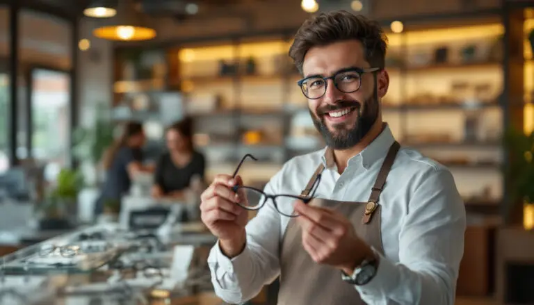 Opticien à Fès réparant des lunettes avec des outils professionnels pour corriger rayures, vis et branches tordues.