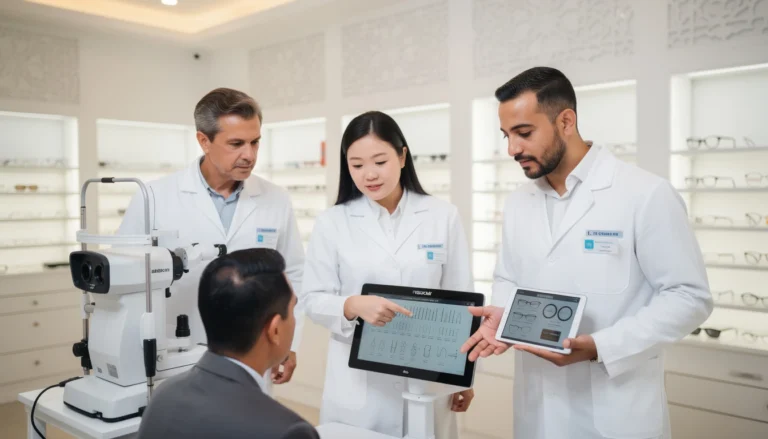 Une analyse visuelle professionnelle chez un opticien à Fès avec des équipements de précision.