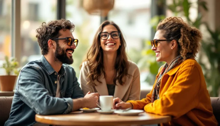 Individus d'origines diverses portant des montures de lunettes tendance 2025 dans un café à Fès